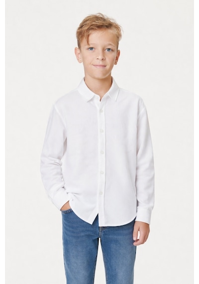 Ahengim Erkek Çocuk Modern Kesim Beyaz Polyester Basic Gömlek Ak8789