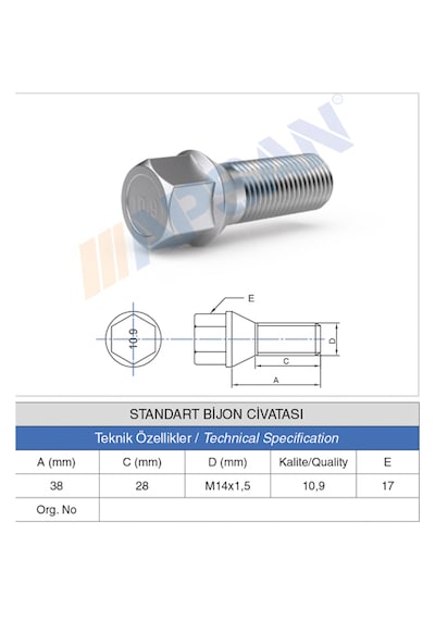 20adet Standart Bijon Civatası 28mm M14x1.5