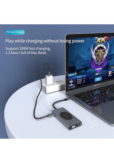 Yerleştirme İstasyonu Usb C Hub 13'ü 1 Arada Kablosuz Şarj İstasyonu, Usb C - Hdmı, Ethernet, Vga, 5 Usb Ve Sd/tf,