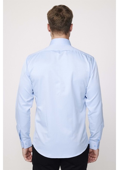 Tudors Modern Slim Fit Düz Saten Pamuklu Erkek Sax Mavi Gömlek-23057-sax Mavi Saks Mavisi
