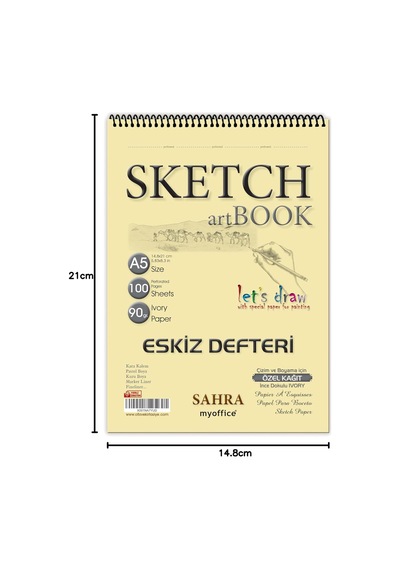 Lexroo Sahra A5 Eskiz Defteri - 90 Gr. 100 Yaprak Spiralli Kaliteli Sanatçı Çizim Defteri Çok Renkli