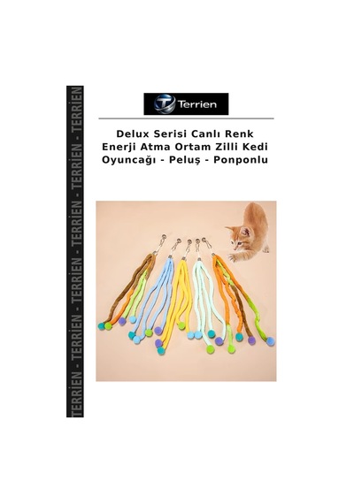 Delux Serisi Canlı Renk Enerji Atma Ortam Zilli Kedi Oyuncağı - Peluş - Ponponlu
