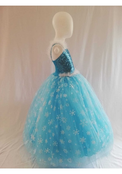 Kız Çocuk Mavi Frozen Elsa Kostüm Elbise Mavi
