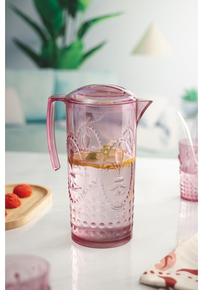 Akrilik Mürdüm Sürahi 2,3 Lt 6'lı & Su Meşrubat Kahve Yanı Bardağı 400 Ml Seti Cam Değildir