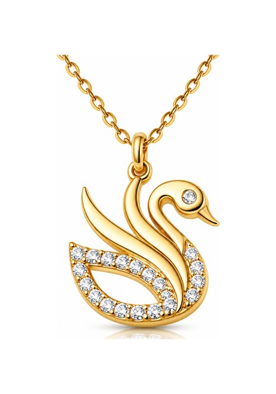 Premium Parlak Ve Şık Gold Renk Zarif Kuğu Kadın 925 Ayar Gümüş Kolye 45 Cm