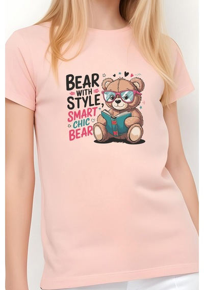 Fyk Kids Kız Çocuk Basic Bear Stayle Baskılı T-shirt Somon