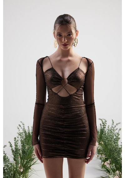 Holly Lolly Parlak Kumaşlı Bodysuit Etek Lunor Takım Kahve