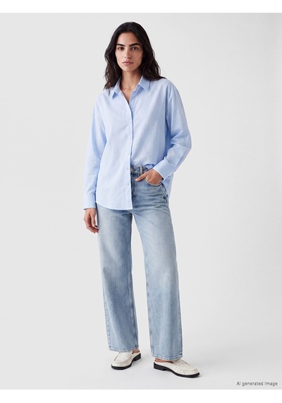 Lcw Vision Mavi Oversize Poplin Kadın Gömlek