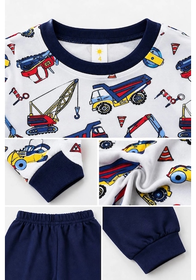 Ertaş Trend Store Erkek Çocuk Premium Penye İş Makinesi Desenli Uzun Kollu Pijama Takımı 2-11 Yaş - Lacivert Çok Renkli