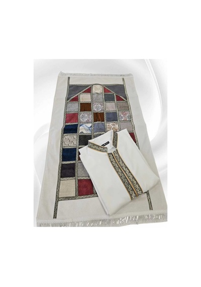 Çeyizlik Cübbe Seccade Takımı Seccade Boyutu 70x120cm Ekru Ekru