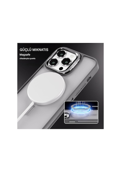 İphone 11 Uyumlu Magsafe Kılıf Mıknatıslı Standlı Darbeye Dayanıklı Mat Şeffaf Arka Kapak Lens Hediyeli Gümüş