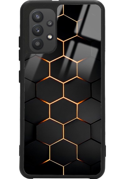 Samsung Uyumlu A32 Yellow Carbon Tasarımlı Glossy Telefon Kılıfı Siyah