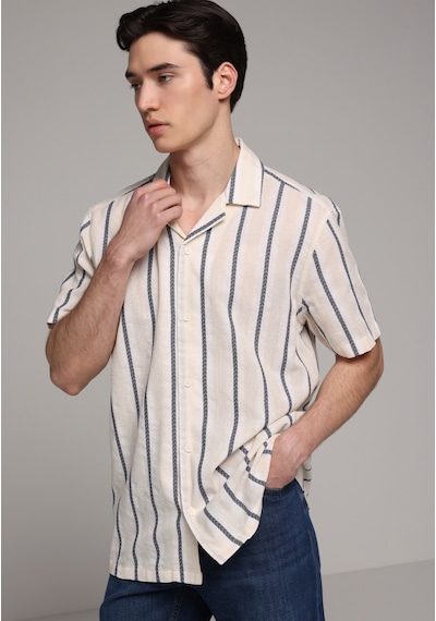 Colin's Colins Regular Fit Apaj Yaka Çizgili Erkek Lacivert Kısa Kol Gömlek Cl1080102 Q1.v2 Nav