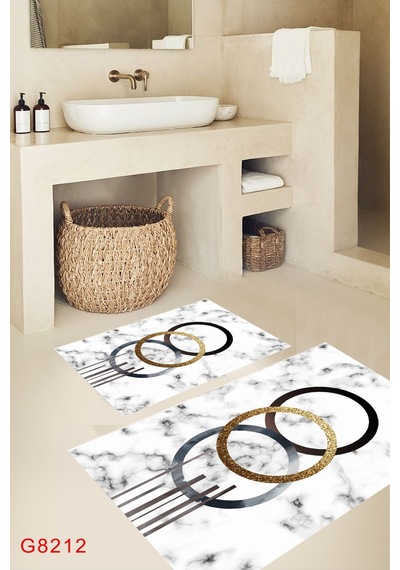 Mermer Desen Banyo Paspası, Dekoratif Klozet Takımı, Yıkanabilir, Beyaz