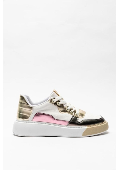 Beyaz Kadın Sneaker Bağcıklı Pembe Gold Detaylı Sneaker Elle 001 Beyaz Kadın Sneaker Bağcıklı Pembe Gold Detaylı Sneaker Elle 001
