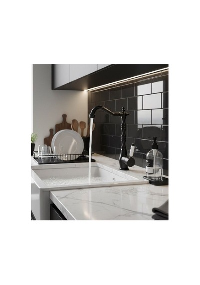 Rena Design Rustik Mat Siyah Mutfak Evye Bataryasi Otantik Osmanli Prinç Gövde Vintage Tasarim Çanak Lavabo