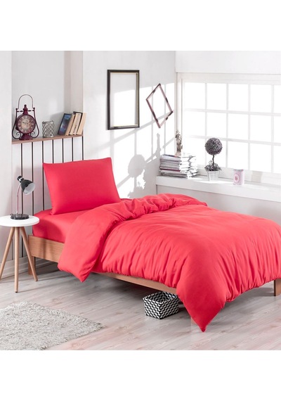 Tek Kişilik Lastikli Kırmızı Nevresim Takımı-160X220