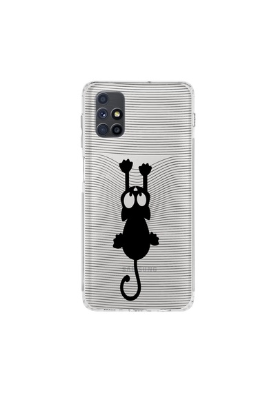 Samsung Galaxy Uyumlu M51 Kamera Korumalı Kapak Çizgi Kedi Tasarımlı Şeffaf Kılıf Şeffaf