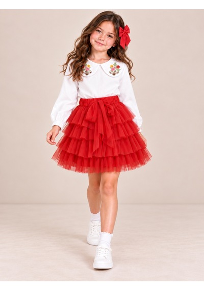 Kokoş Bebe Çiçek Yakalı Bluz Tüllü Etek Tokalı Kız Çocuk Takım - 5/12 Yaş - 31929 Kırmızı Kokoş Bebe Çiçek Yakalı Bluz Tüllü Etek Tokalı Kız Çocuk Takım - 5/12 Yaş - 31929 Kırmızı