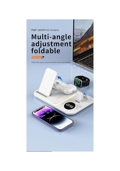 A82 5in1 Telefon Saat Kulaklık Wireless Şarj Cihazı Rgb Işıklı Katlanabilir 30w Kablosuz Şarj