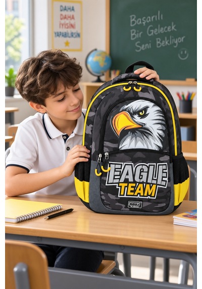 İlkokul Okul Çantası Eagle Team Kartal Takımı Sırt Çantası 42x30x13 Cm Desenli