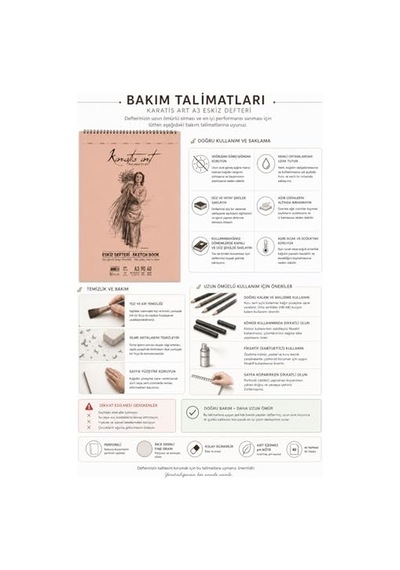 A3 Eskiz Defteri, 90 G/m² İnce Grenli Kağıt, 40 Yaprak Spiralli Sketchbook, Kurşun Kalem, Kömür Ve Pastel Çizimler İçin Uygun, Kolay Silinebilir, Perforeli Sayfalar, Profesyonel Ve Öğrenci Kullanımı İ
