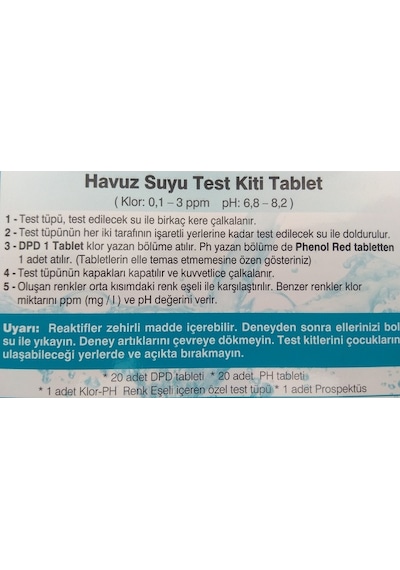 Havuz Suyu Test Kiti Sutest Klor Ph Ölçüm Kiti Haplı Tablet