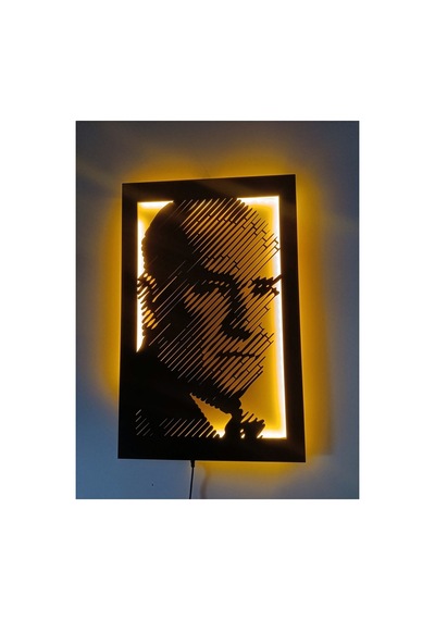 Ahşap Işıklı Duvar Dekoru Atatürk Figürlü Tablo 50x32 Cm