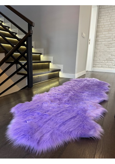 A Post Lila Yumuşak Dokulu Peluş Halı Çift Kafa Post