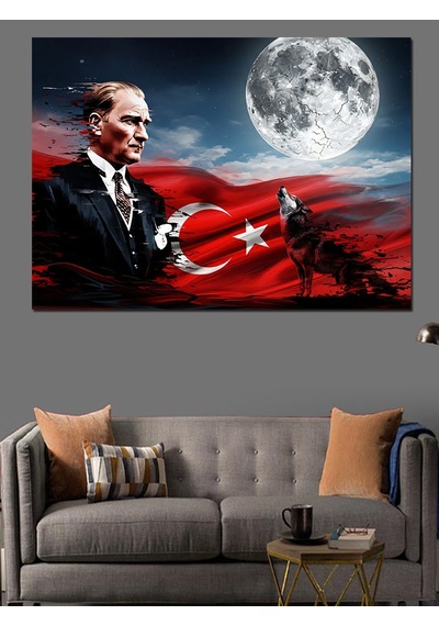Atatürk Ve Ay Yıldızlı Bayrak Dekoratif Kanvas - Mdf Ahşap Tablo