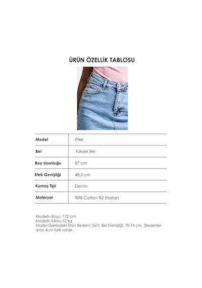 Kadın Kot Rengi 3s6-3 Maxi Yandan Yırtmaç Detaylı Tasarım Likralı Kumaş Denim Etek Kot Renk