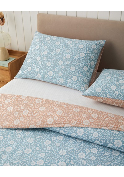English Home Floria Kolay Ütülenir Çarşaflı Çift Kişilik Nevresim Takımı 200x220 Cm Mavi-turuncu