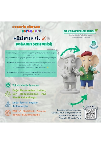 Codlaı Kids Robotik Dünyam 3d Boyama Seti - Çocuklar İçin Eğitici Yaratıcı Oyuncak Boyama Kiti - Müzisyen Fil