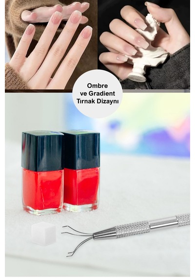 Nail Art Ombre Sünger Ve Tutucu Kalem Seti 50 Adet Sünger Ve Ombre Süngeri Çok Renkli
