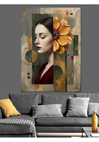 Çiçekli Yüz Maskeli Modern Kadın Dekoratif Kanvas - Mdf Ahşap Tablo