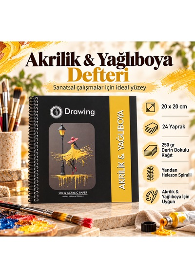 Akrilik & Yağlı Boya Defteri 250 Gr 20x20 Cm Derin Dokulu 24 Yaprak 48 Sayfa