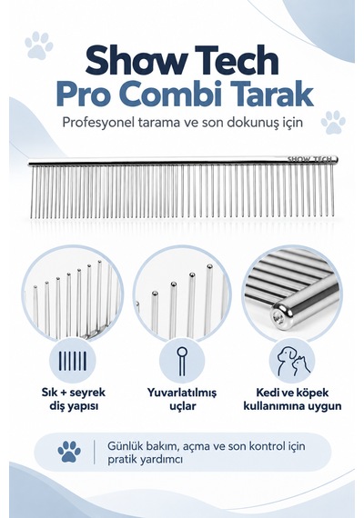 Showtech Pro Combi Köpek Tarağı 19 Cm