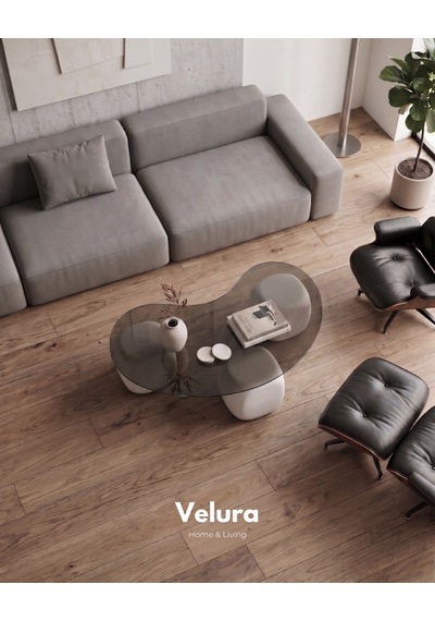Modern Orta Sehpa & Küre Sehpa & Top Sehpa & Füme Fasulye Cam & Beyaz Zar