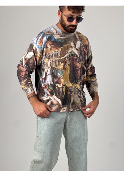 Cocopelli Desenli İtaly Erkek Sweatshirt Coc1026 Çok Renkli