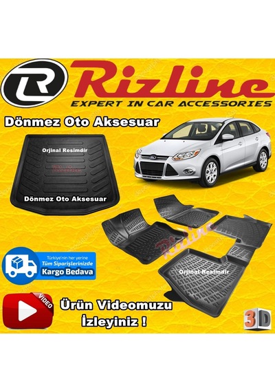 Focus 3 3D Paspas+Bagaj Havuzu Siyah Sedan 2011-2015 Arasırizline N11.8809