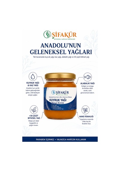 Kuyruk Yağı Kremi 240 ml Kuyruk Yağlı Masaj Kremi Kaz Yağı Alabalık Yağı Kolajenli