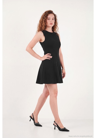 Lela A Kesim Dikiş Detaylı Mini Boy Davet Elbise Kadın Elbise 6523003 Siyah