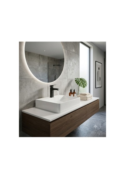 Rena Design Lavabo Bataryasi Mat Siyah Lüks Ağir Gövde Prinç Banyo Su Tasarruflu Aç Kapa 2 Yil Garantili Kare Sicak Soğuk