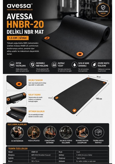 Avessa Hnbr-20 Delikli Nbr Mat 1,5 Cm Siyah
