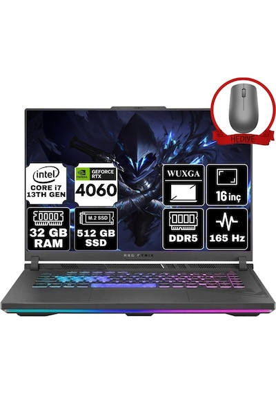 Asus Rog Strix G16 S5116H21 U9-275HX 96 GB 512 GB SSD 8 GB RTX5070 16" W11P Dizüstü Bilgisayar