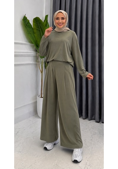 Premium Kupra Kumaş Şalvar Model Pantolonlu Takım Mürdüm & Haki S-m-l