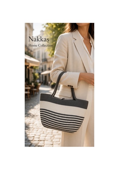 Nakkaş Home Collection Jüt Kadın Çanta Hasır Görünümlü Omuz Çantası, Plaj Ve Günlük Kullanım 50x30 Gri-beyaz Lacivert-beyaz Nakkaş Home Collection Jüt Kadın Çanta Hasır Görünümlü Omuz Çantası, Plaj Ve Günlük Kullanım 50x30 Gri-beyaz Lacivert-beyaz