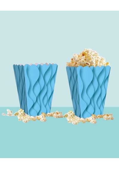 Mısır Kutusu Pop Corn Kutusu Dalgalı Mavi Desenli / 8 Parça