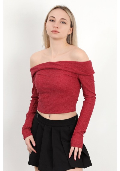 Giysa Kadın Madonna Yaka Uzun Kollu Bürümcük Bluz Bordo - Ms0000589 Bordo
