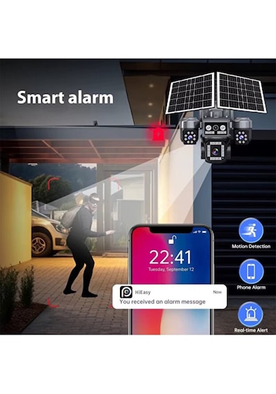4 Kameralı E-sım Güneş Enerjili Güvenlik Kamerası Çift Güneş Pa